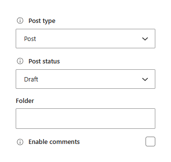 WP RSS Aggregator post import settings showing post type Post and status Draft