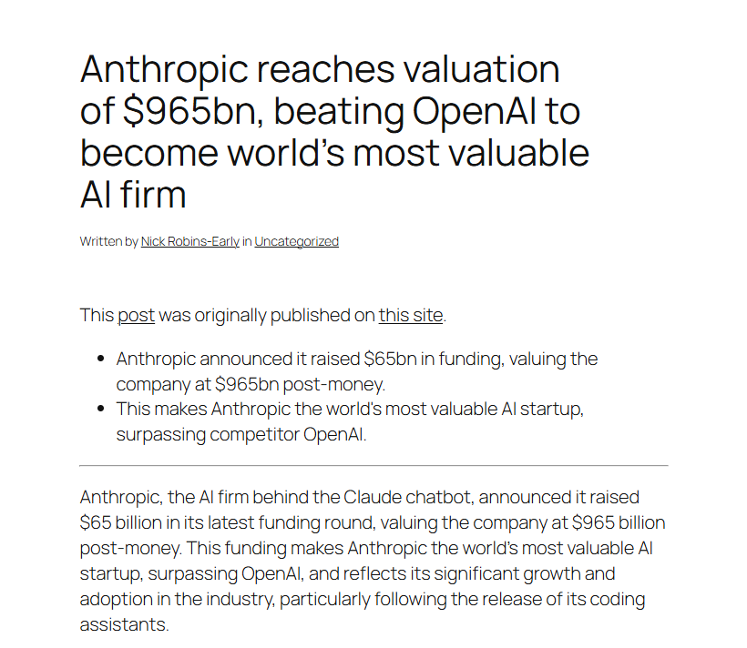 Imported WordPress post showing an AI TL;DR and AI Summary generated by Aggregator